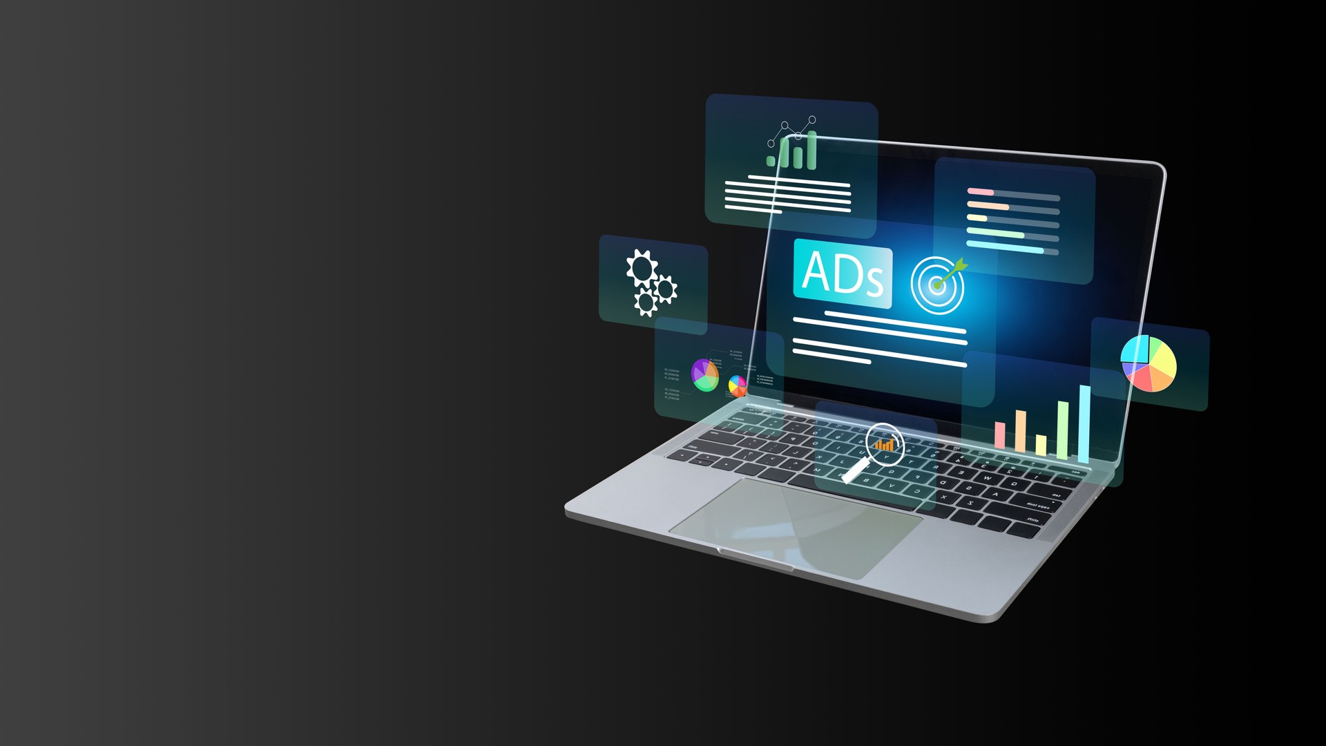 Digital marketing commerce online sale concept, laptop computer with Ads dashboard digital marketing strategy analysis for branding, Online advertising concept, Web and social media marketing.